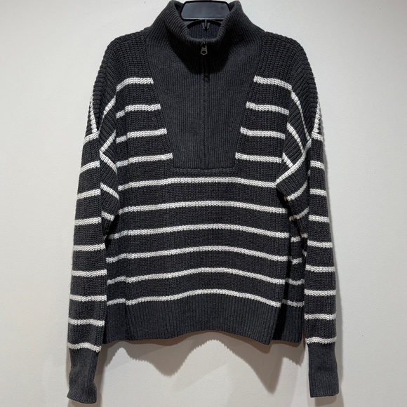 New Faherty Women Mariner Stripe Quarter Zip Sweater XL Chunky Knit Cozy Striped - Picture 2 of 13